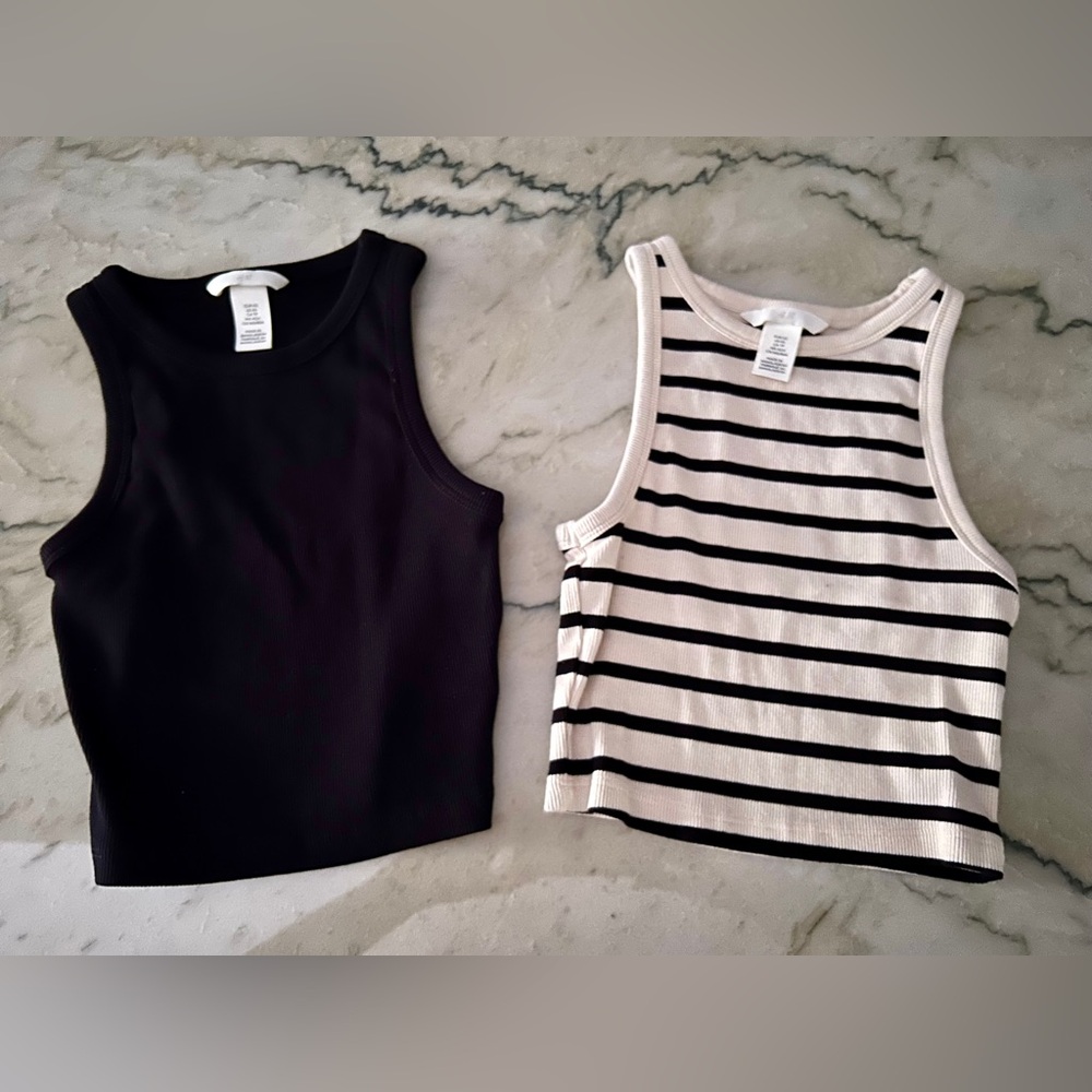 H&M Black and Striped Tank Tops